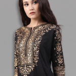 Elegant Black and Gold Printed Kurta with Contrast Red Palazzo Pants