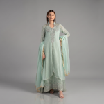 Manahil Embroidered Sea Green 3-Piece Festive Anarkali Set