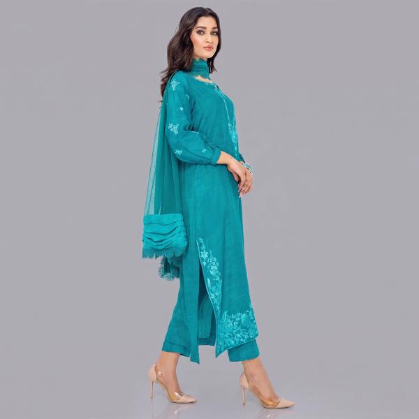 Gold Silk Ensemble with Botanical Ivory Embroidery