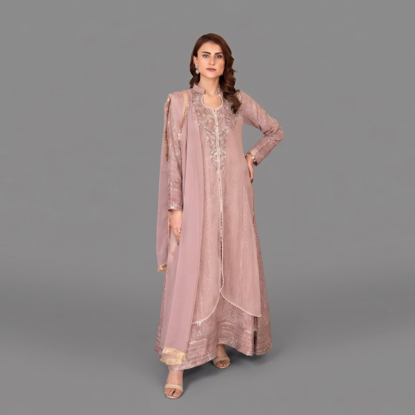 Manahil Embroidered Dusty Rose  Festive Anarkali Set