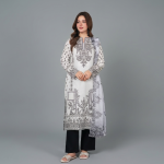 Midnight Blue Embroidered 3-Piece Suit with Printed Dupatta