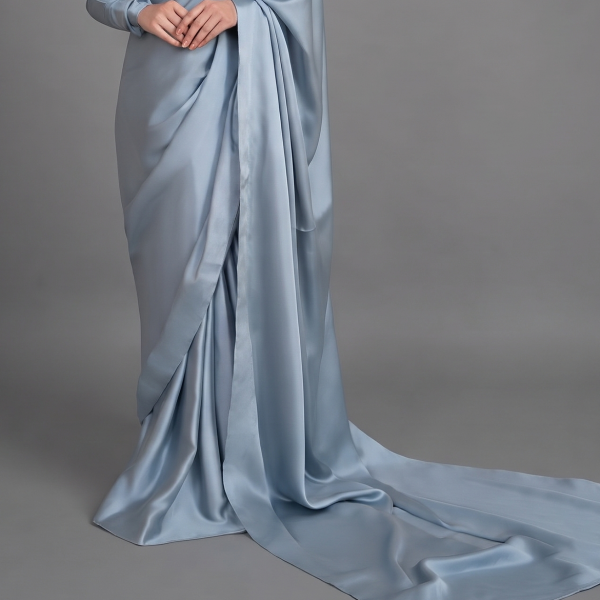 Ethereal Grey Satin Silk Saree