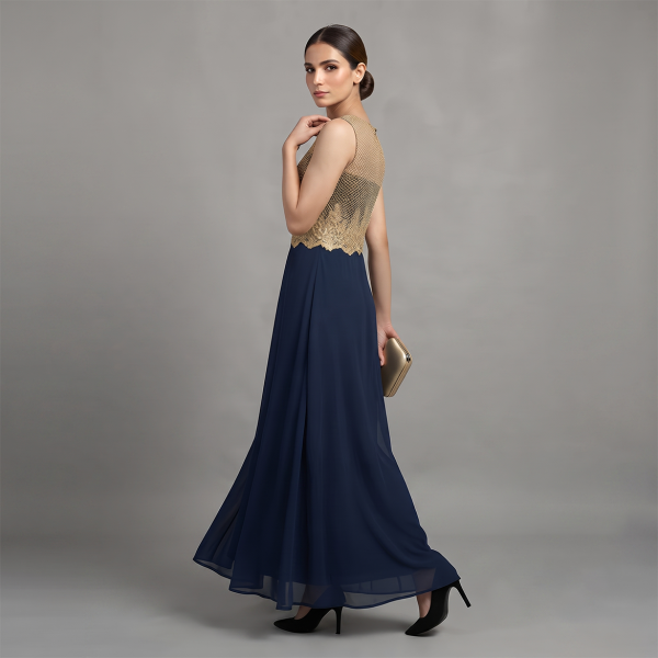 Midnight Navy & Gold Embellished Maxi Suit