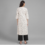 Soft Sage Floral Printed Kurta with Contrast Scalloped Lace