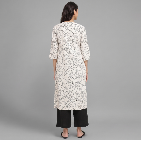 Soft Sage Floral Printed Kurta with Contrast Scalloped Lace