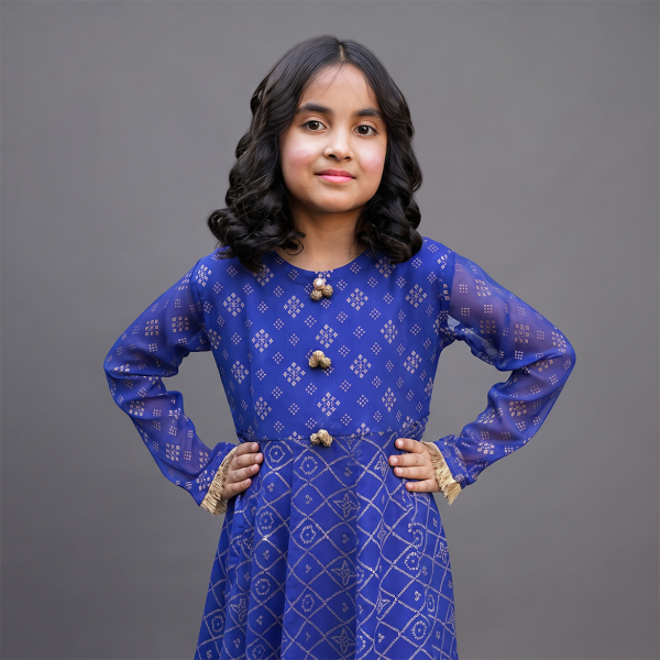 Royal Blue Embroidered Girls Suit
