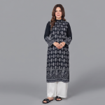 Charcoal Black Traditional Monochrome Kurti – 2-Piece Printed Set