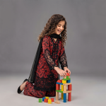 Crimson Red & Black Embroidered Girls’ 3-Piece Suit