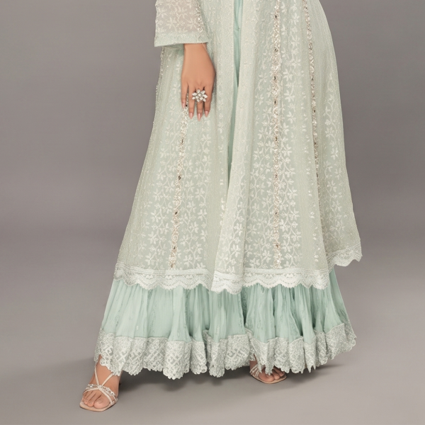 Mint Green Embellished Front-Open Long Suit