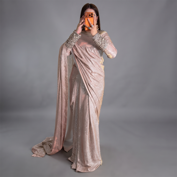 Champagne Starlight Drape Saree
