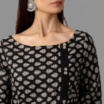 Women’s Black and White All-Over Printed Kurta Set with Straight Pants