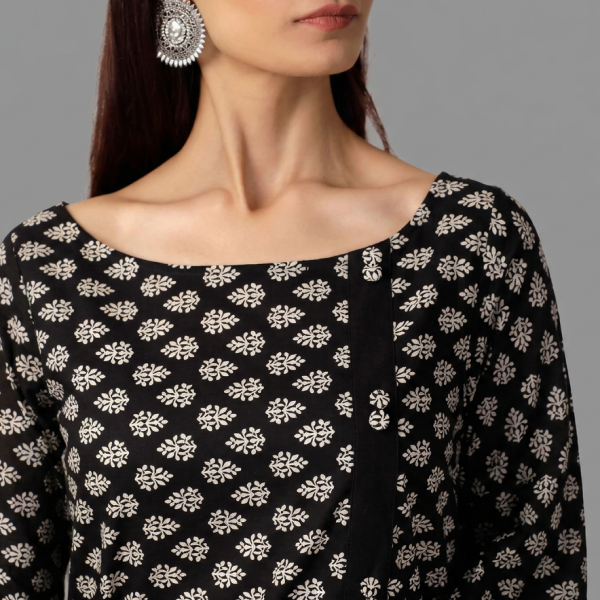 Women’s Black and White All-Over Printed Kurta Set with Straight Pants