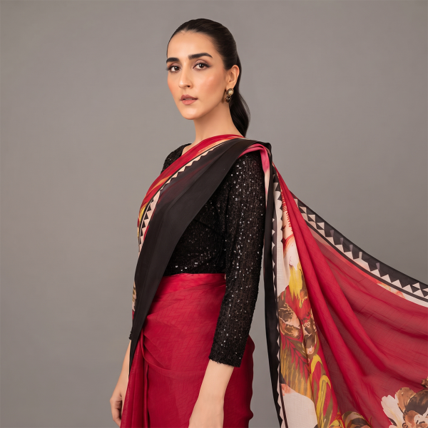 Maroon/Black Sari