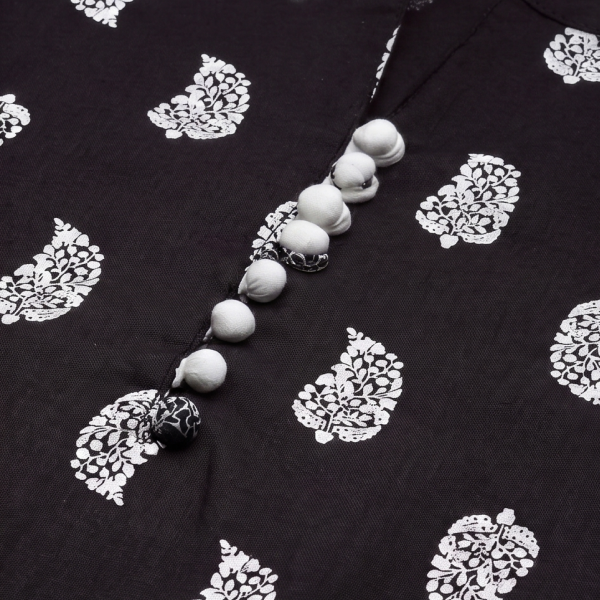 Black and White Paisley Printed Kurta with Matching Trousers Set