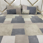 Modern Geometric Block Cotton Double Bedsheet With Pillow Set