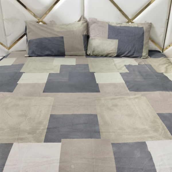 Modern Geometric Block Cotton Double Bedsheet With Pillow Set