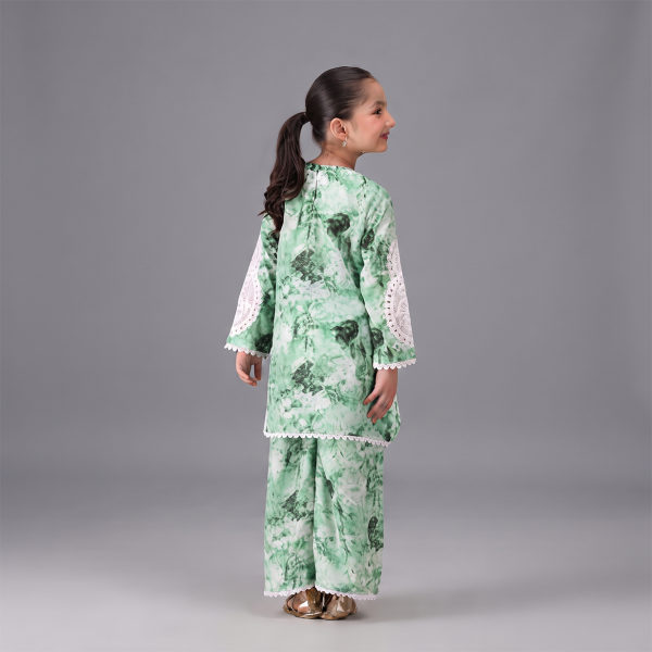 Mint Green Tie-Dye Printed Girls’ 2-Piece Suit