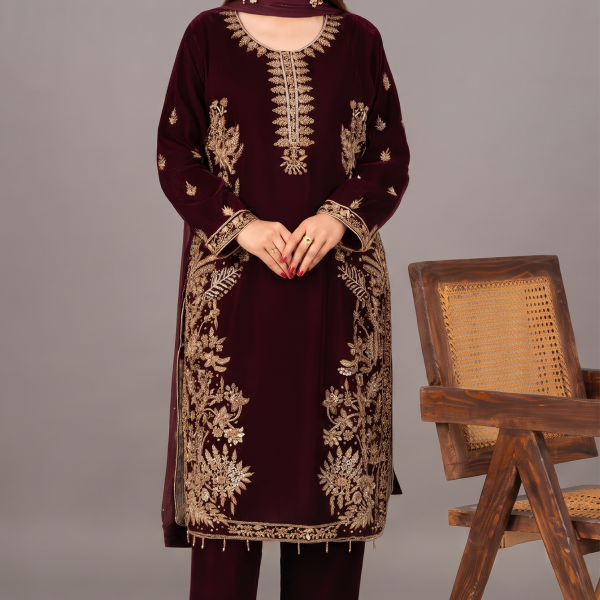 Majestic Plum Embroidered 3-Piece Suit