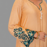 Peach Nectar Silk Tunic with Teal Botanical Embroidery