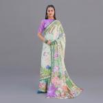 Botanical Meadow Silk Saree Set