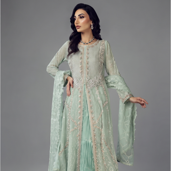 Mint Green Embellished Long Suit