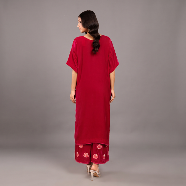 Ruby Blossom Embroidered Co-Ord Suit