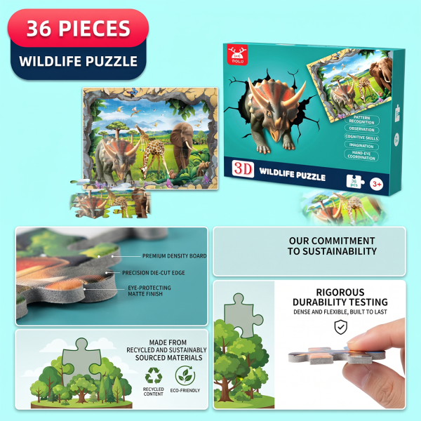 Children's Puzzles for Ages 3-6, 100-Piece 3D Dinosaur Puzzle, Customized Early Education Toys, Puzzle Gift Box for Babies Aged 6-12