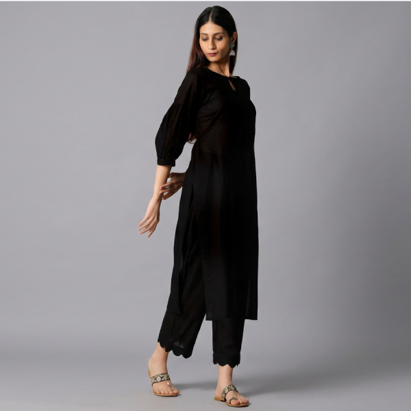 Premium Black 3-Piece Festive Suite with Monochrome Geometric Dupatta