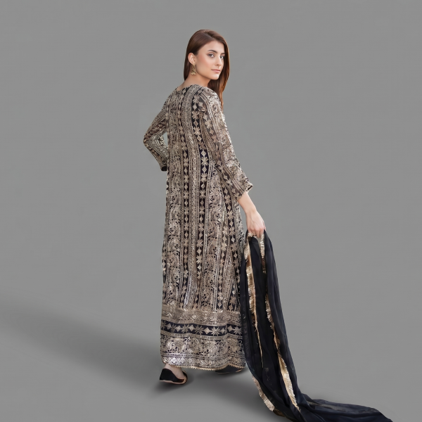 Embellished Black & Gold Angrakha Anarkali Set
