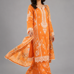 Vibrant Orange Embroidered Three-Piece Suit