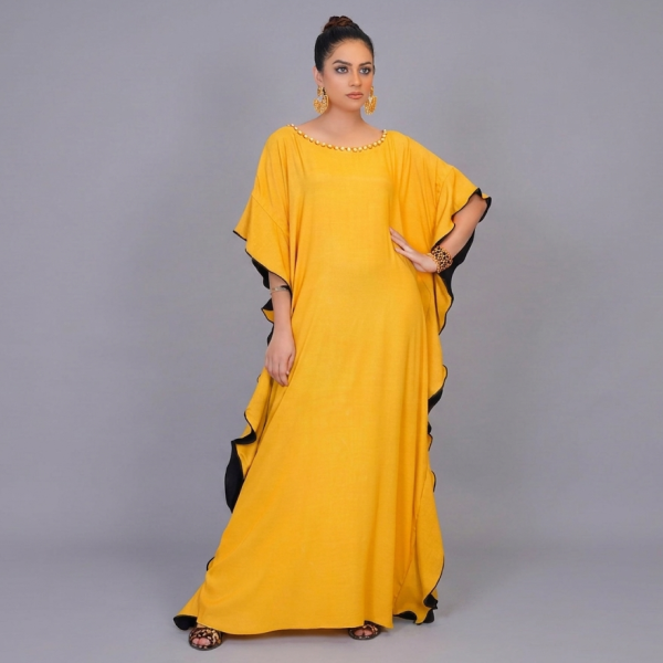 Sunshine Mustard Ruffled Kaftan