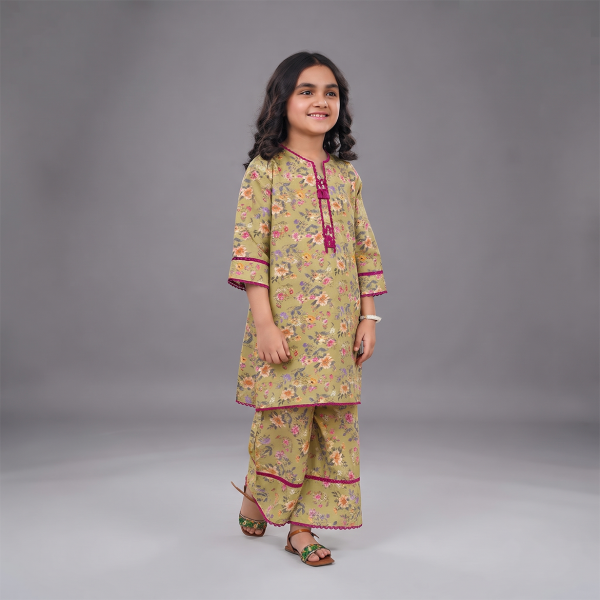 Olive Floral Charm Printed 2-Piece Suit