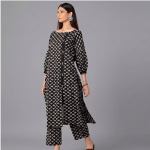 Women’s Black and White All-Over Printed Kurta Set with Straight Pants