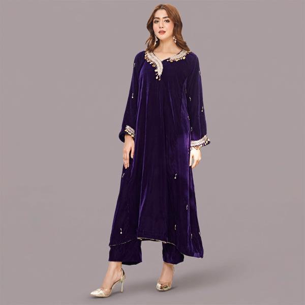 Majestic Grape Purple Velvet Tunic with Ornate Coin & Leaf Embellishments
