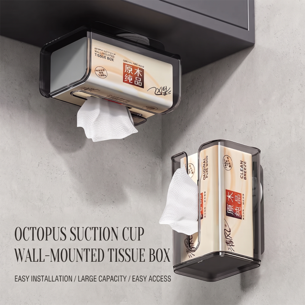 Suction Cup Tissue Box Toilet Wall-mounted Wipe Wet Wipe Storage Box Toilet Punch-free Paper Box Roll Rack