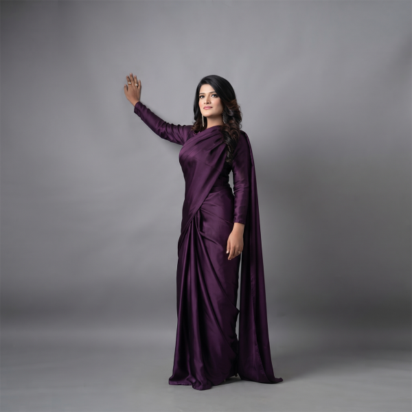 Royal Plum Luxe Satin Saree