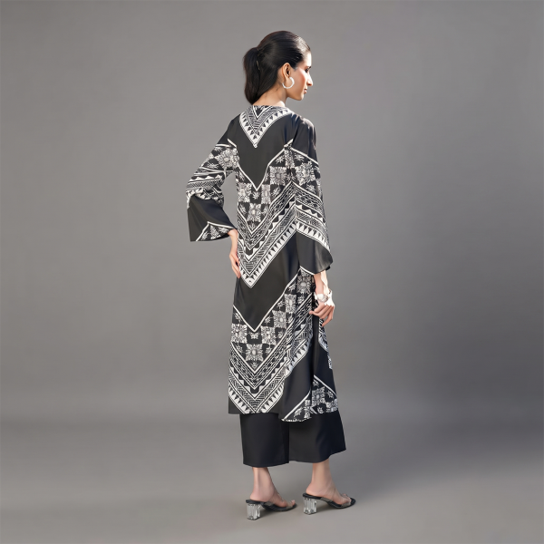 Black and White Geometric Printed Kaftan with Matching Pants