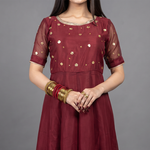 Maroon Majesty Embellished Maxi Suit