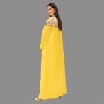 Sunshine Yellow Kaftan-Maxi with Sheer Floral Embroidered Yoke