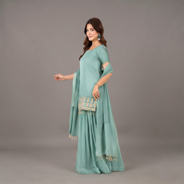 Seafoam Luxe Embroidered Gharara Suit