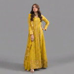 Vibrant Mustard Yellow Angrakha-Style Anarkali Suit Set
