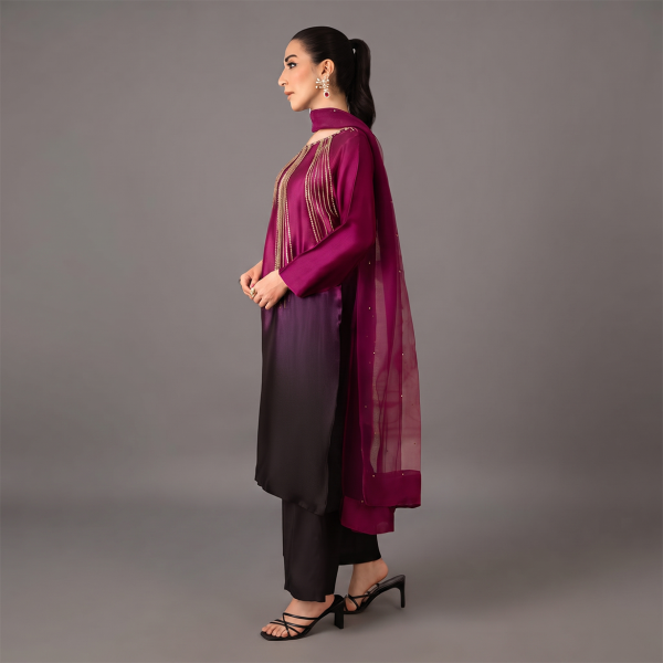 Royal Plum Ombre Embellished 3-Piece Suit