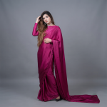 Magenta Solid Satin Saree