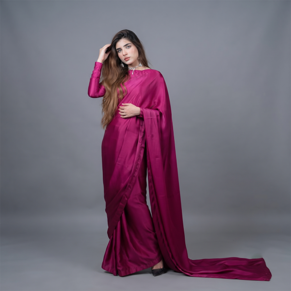Magenta Solid Satin Saree
