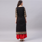 Elegant Black and Gold Printed Kurta with Contrast Red Palazzo Pants