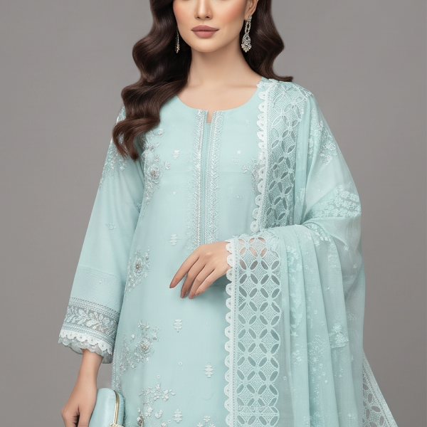 Sky Blossom Embroidered Luxury 3-Piece Suit
