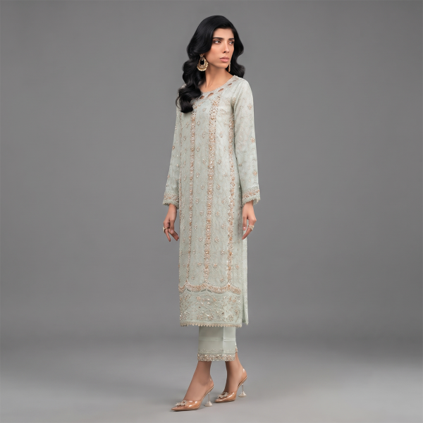 Mint Green Embroidered Net Kurta Suit
