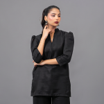 Minimalist Black Puff-Sleeve Tunic Set
