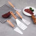 Cross-border stainless steel kitchenware beech handle fried fish spatula multi-functional cooking tools baking spatula barbecue cooking spatula