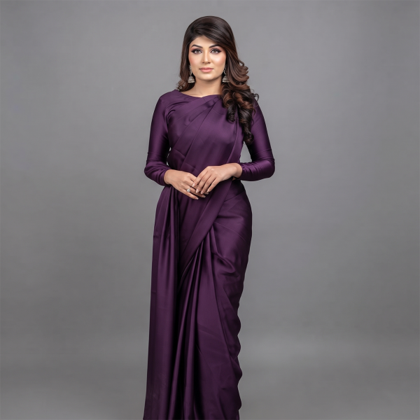 Royal Plum Luxe Satin Saree